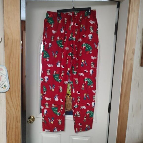 Old Navy Red Christmas Dogs And Cats Flannel Lounge Pants Women's L Worn 1 Time - Picture 1 of 2